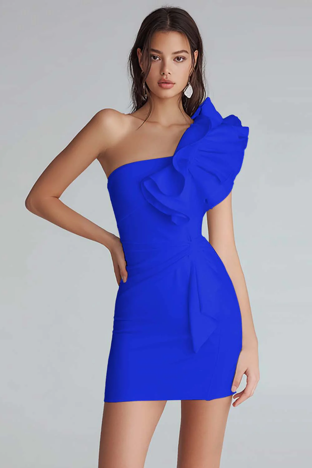 Marszczona na jedno ramię bodycon satynowa mała biała sukienka - Image 6