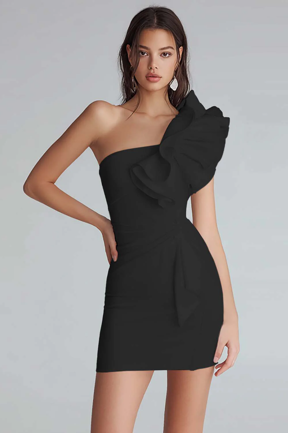 Marszczona na jedno ramię bodycon satynowa mała biała sukienka - Image 7