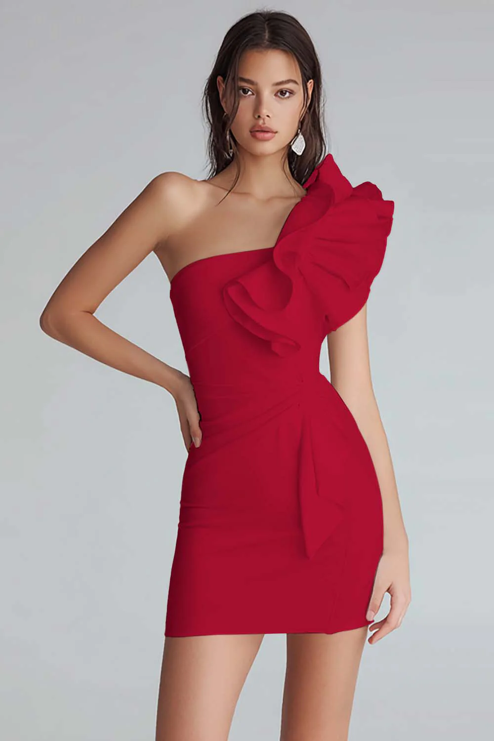 Marszczona na jedno ramię bodycon satynowa mała biała sukienka - Image 8