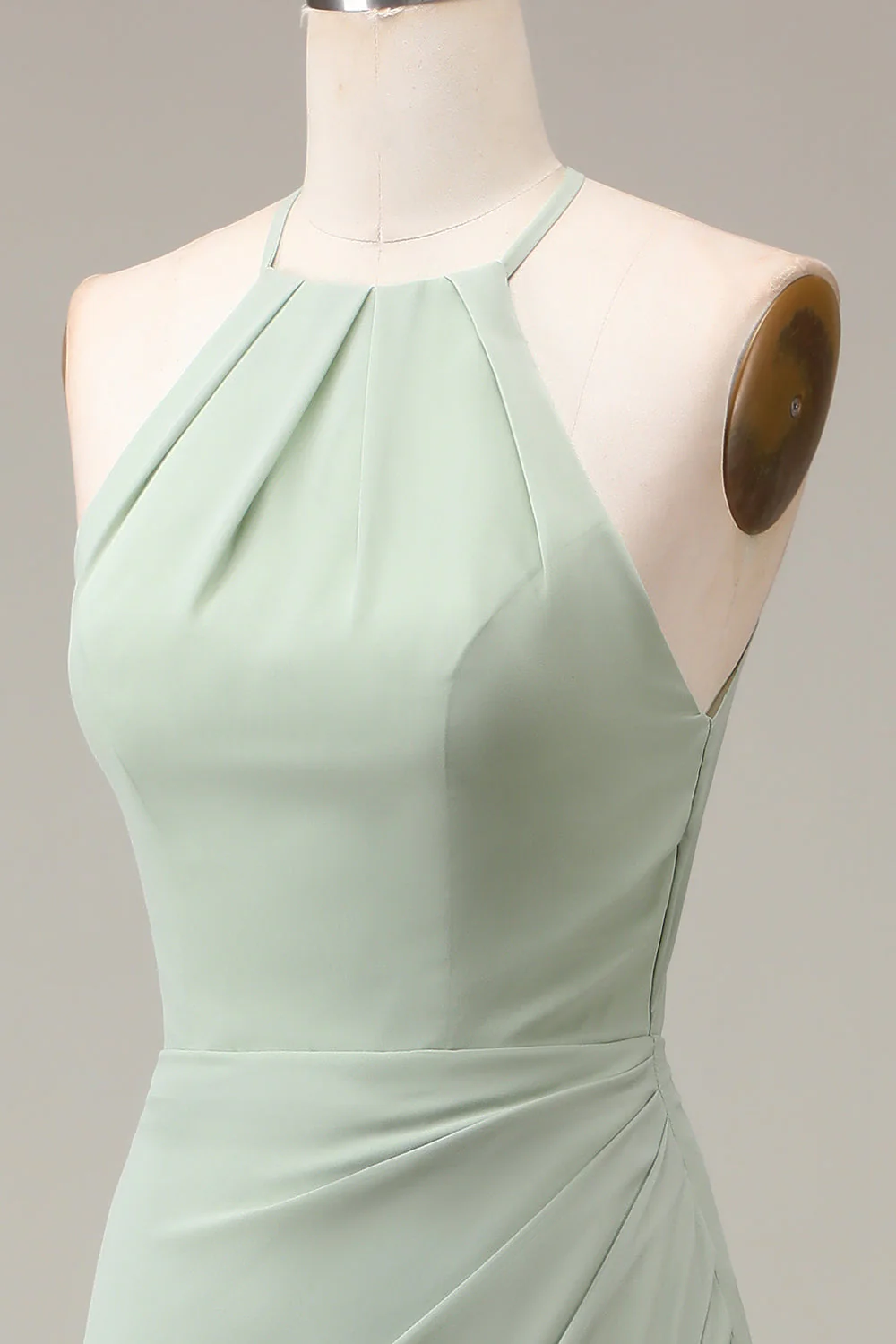 Matcha Dekolt Halter Sukienki Dla Druhny z Rozcięciem - Image 6