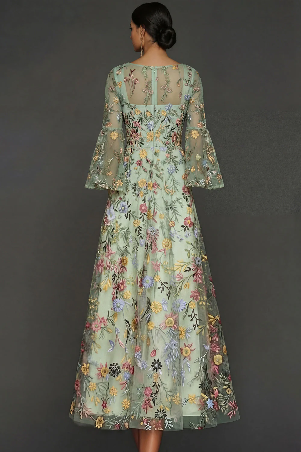 Mauve Floral A Line Haftowana suknia na bal - Image 11