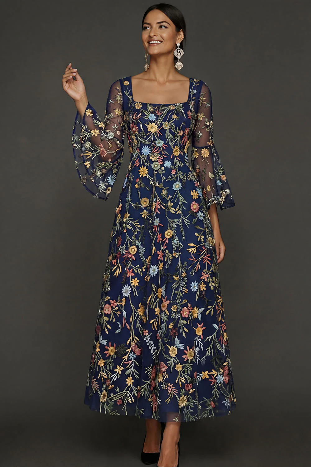 Mauve Floral A Line Haftowana suknia na bal - Image 12