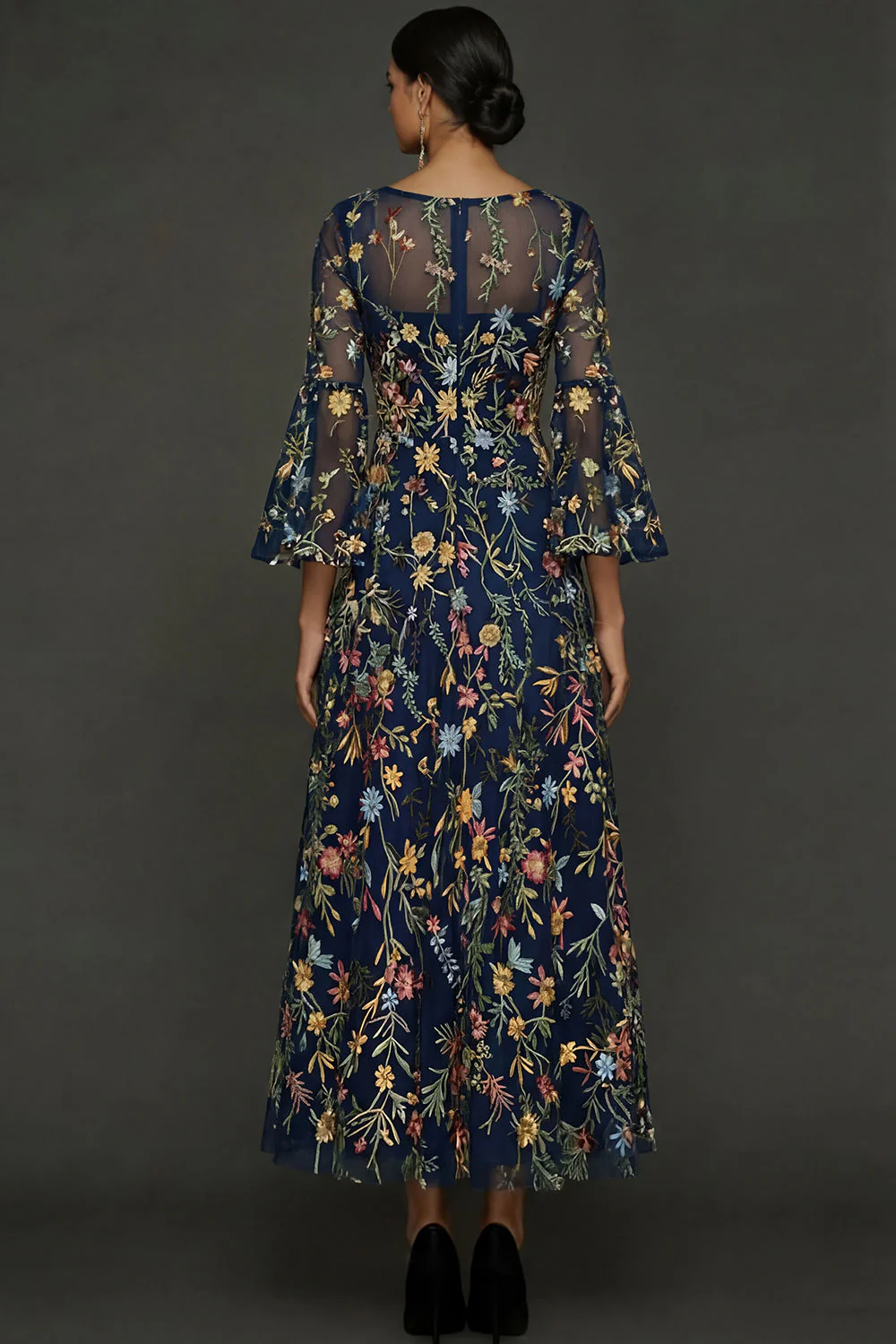 Mauve Floral A Line Haftowana suknia na bal - Image 13