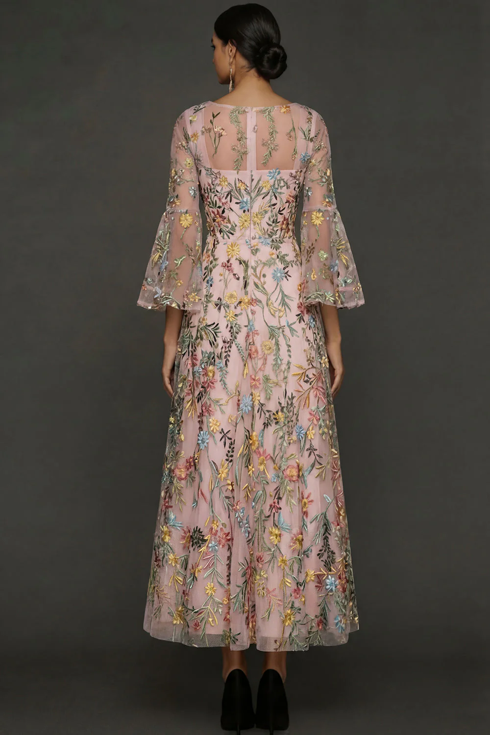 Mauve Floral A Line Haftowana suknia na bal - Image 15