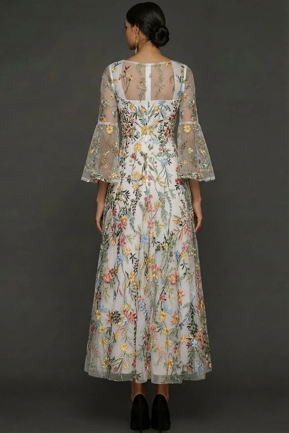 Mauve Floral A Line Haftowana suknia na bal - Image 17