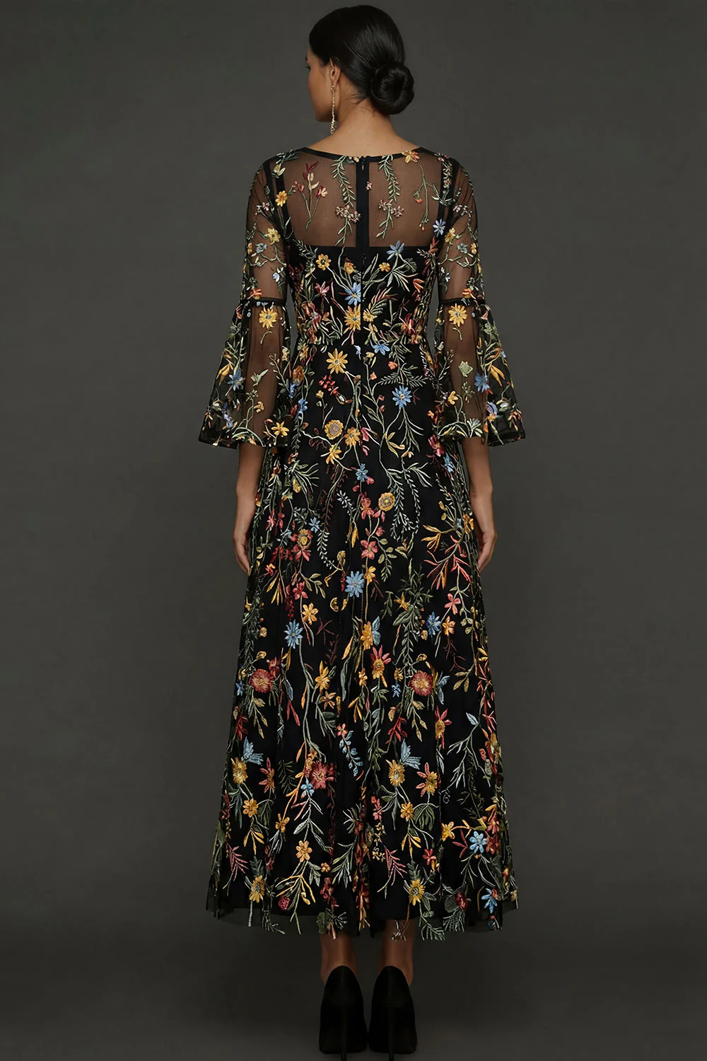 Mauve Floral A Line Haftowana suknia na bal - Image 9