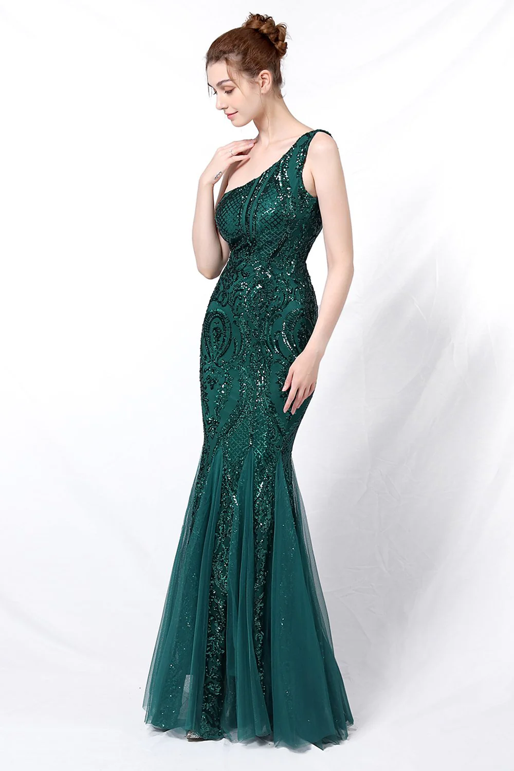 Mermaid One Shoulder Prom Sukienka z aplikacjami - Image 10