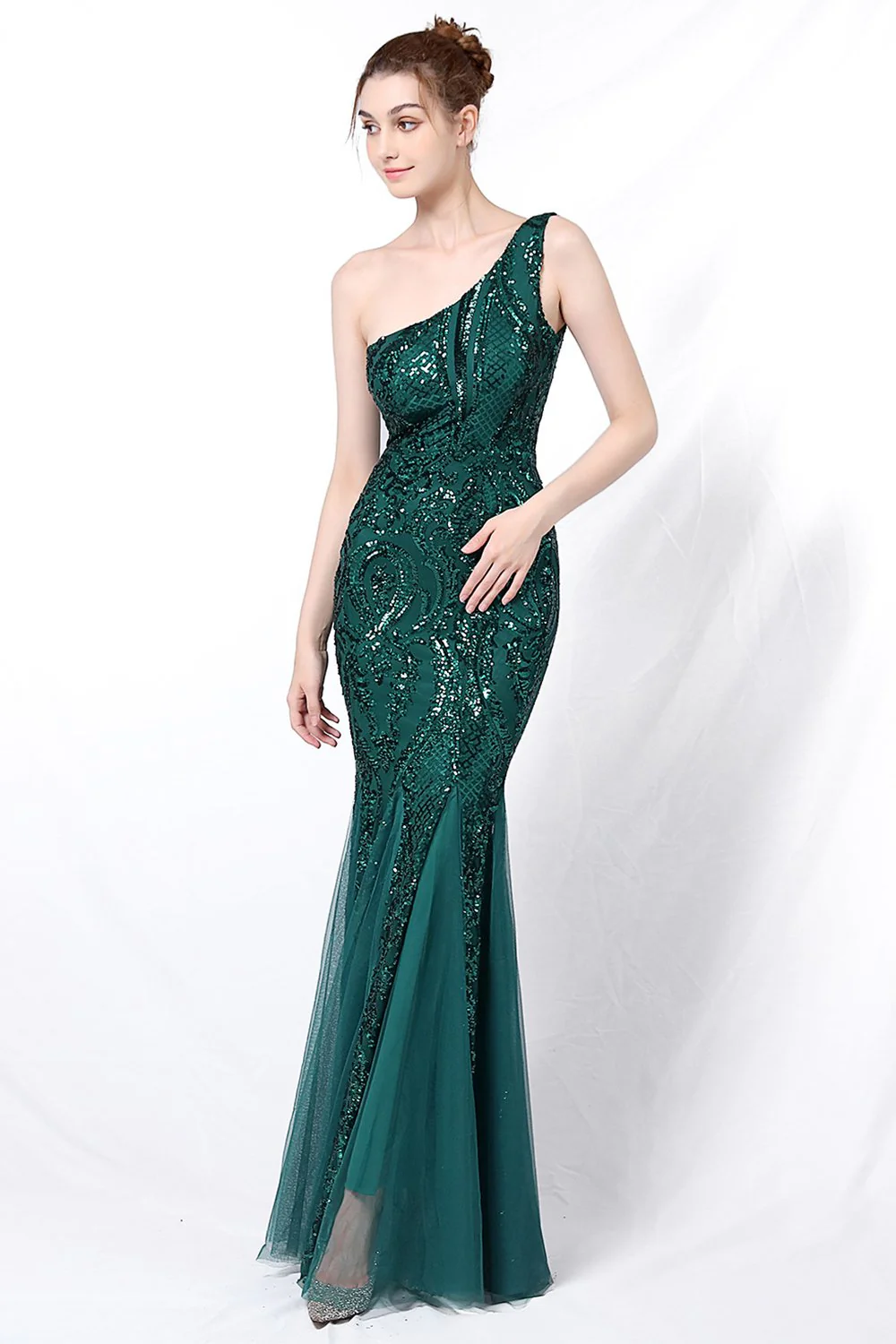Mermaid One Shoulder Prom Sukienka z aplikacjami - Image 11