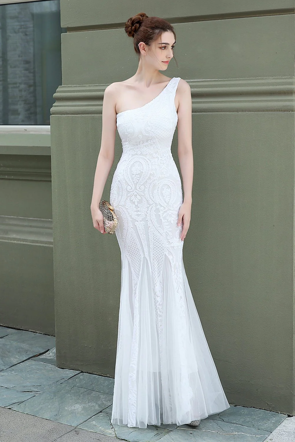 Mermaid One Shoulder Prom Sukienka z aplikacjami - Image 13
