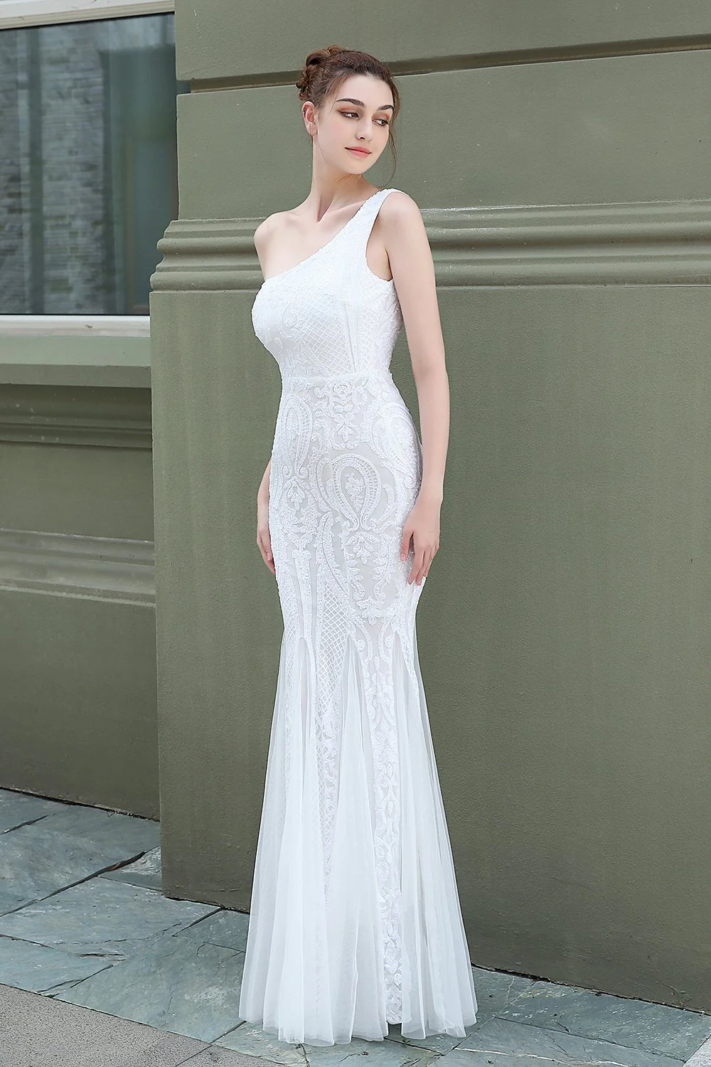 Mermaid One Shoulder Prom Sukienka z aplikacjami - Image 15