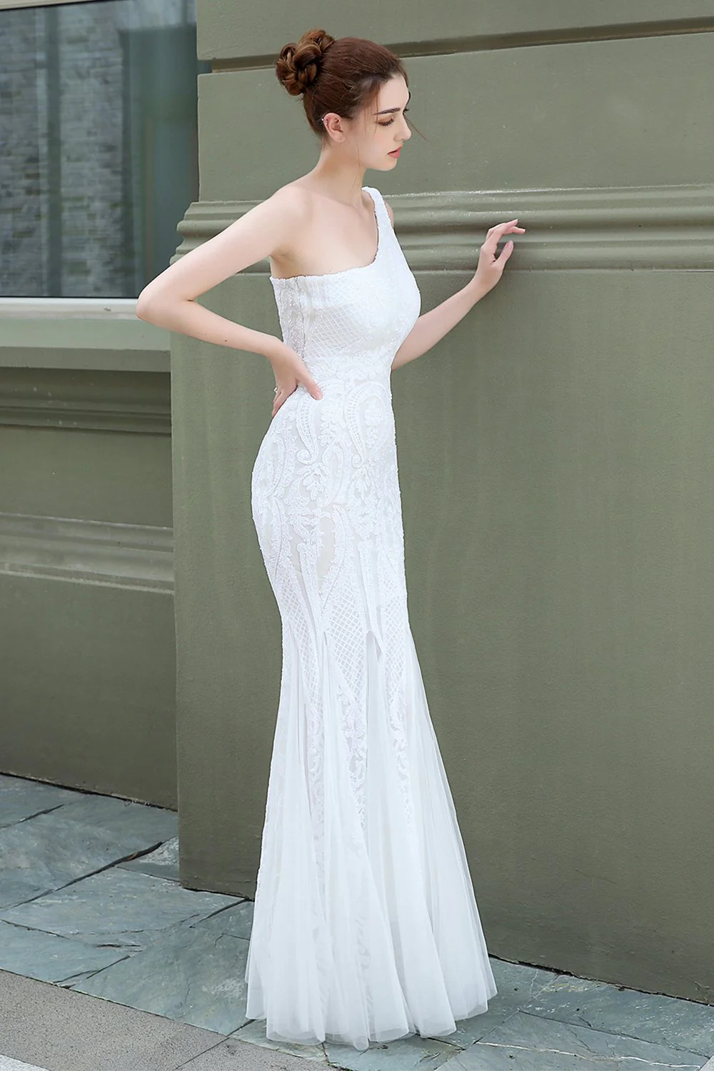 Mermaid One Shoulder Prom Sukienka z aplikacjami - Image 16