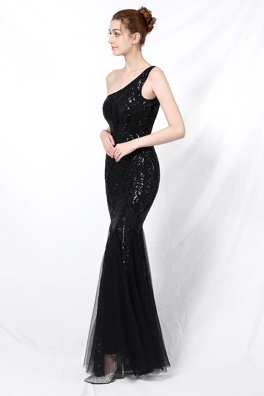 Mermaid One Shoulder Prom Sukienka z aplikacjami - Image 3