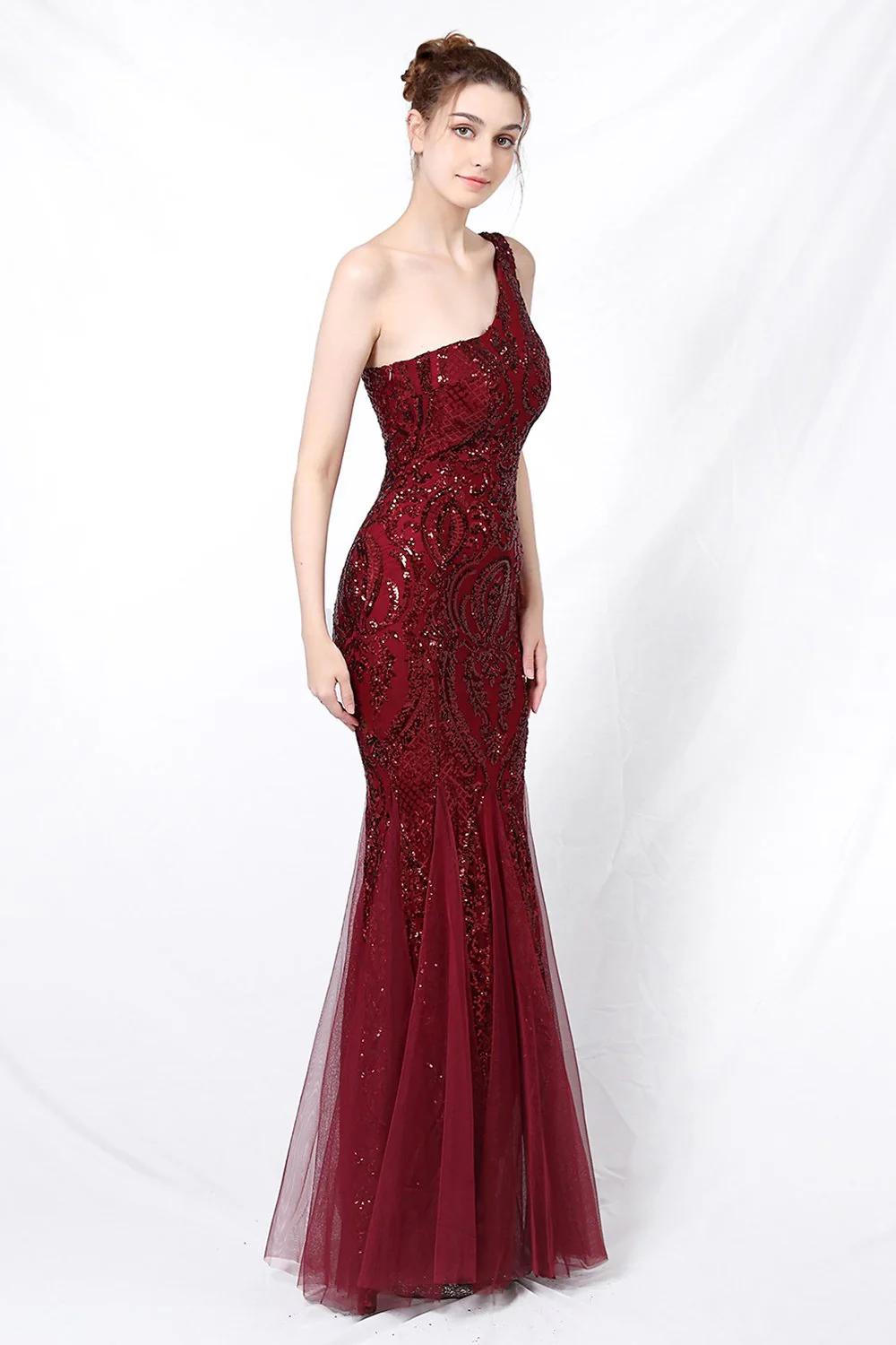 Mermaid One Shoulder Prom Sukienka z aplikacjami - Image 7