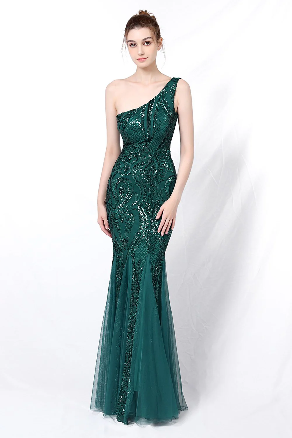 Mermaid One Shoulder Prom Sukienka z aplikacjami - Image 8