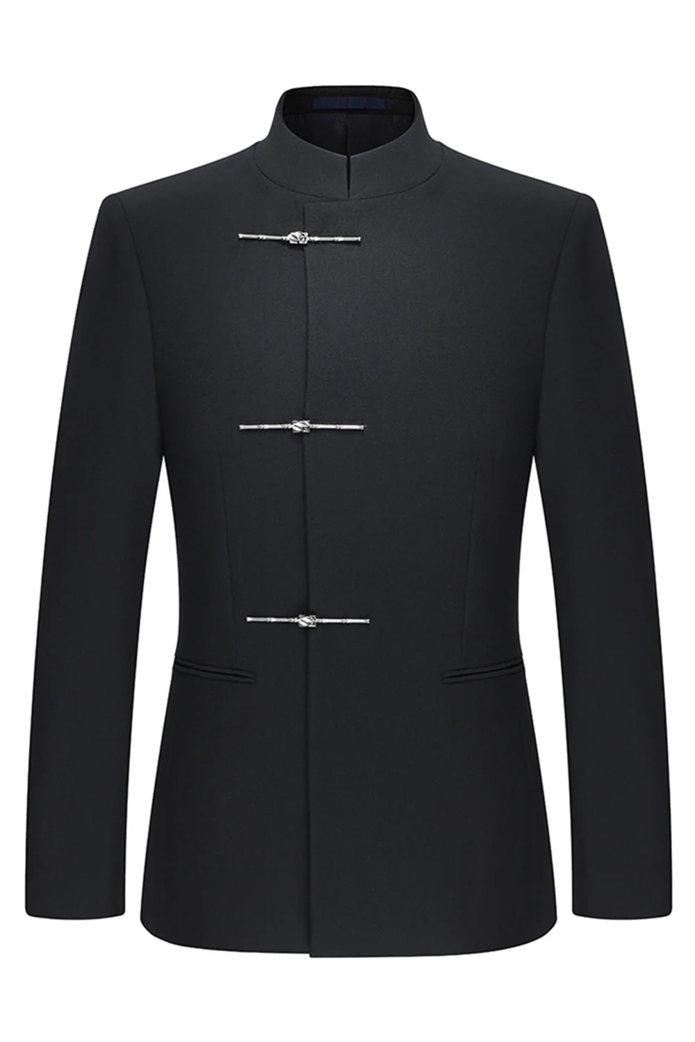 męski 2-częściowy garnitur z kołnierzem mandarynkowym slim fit - Image 2