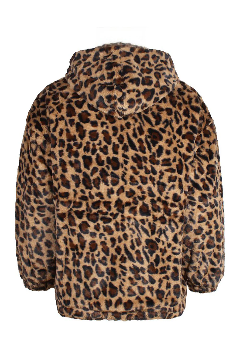 Męski płaszcz zimowy ze sztucznego futra Coffee Leopard z kieszeniami - Image 5