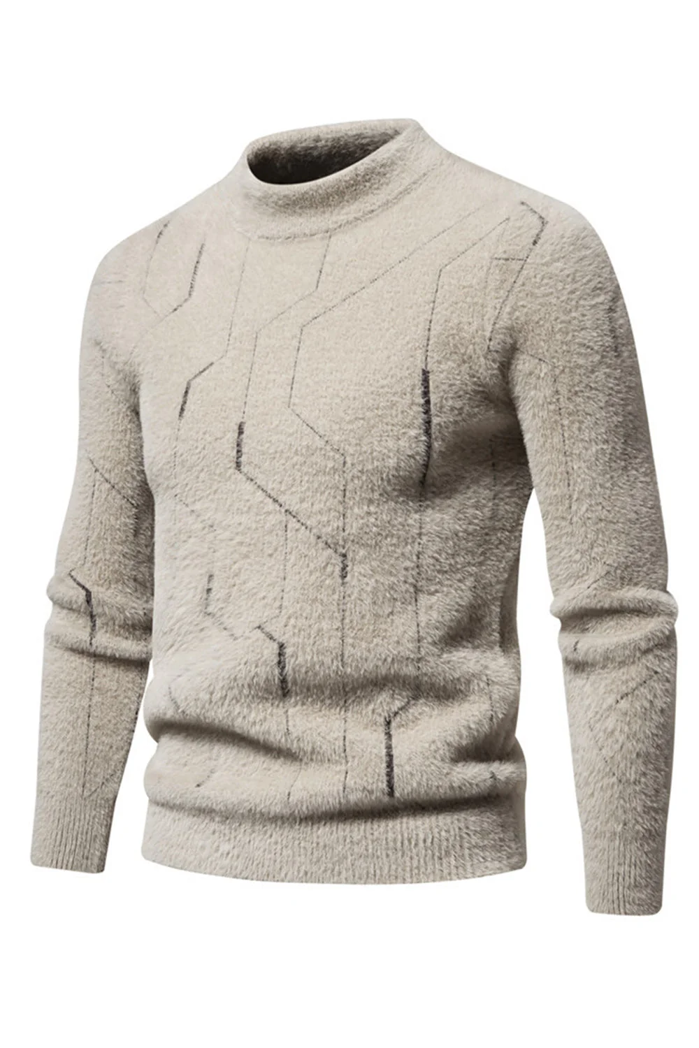 Męski sweter z dzianiny slim fit w kolorze khaki - Image 3