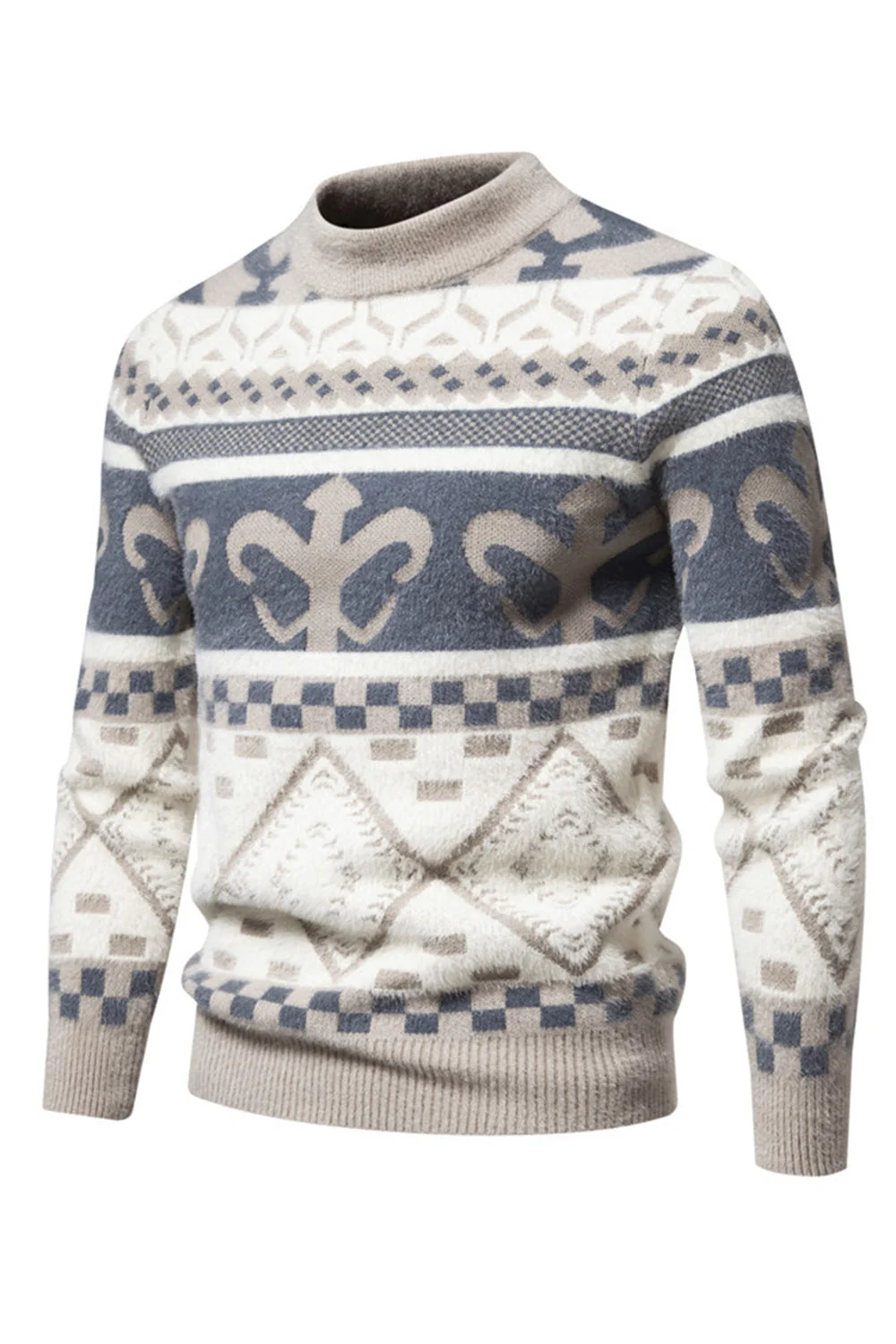Męski sweter z dzianiny w kolorze khaki o dopasowanym kroju - Image 3