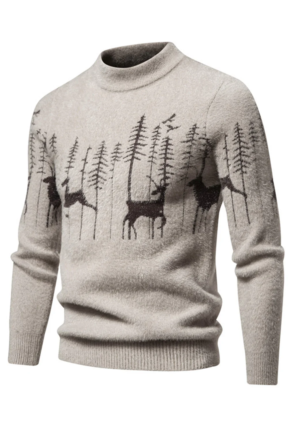 Męski sweter z okrągłym dekoltem i okrągłym dekoltem w choinkę - Image 9