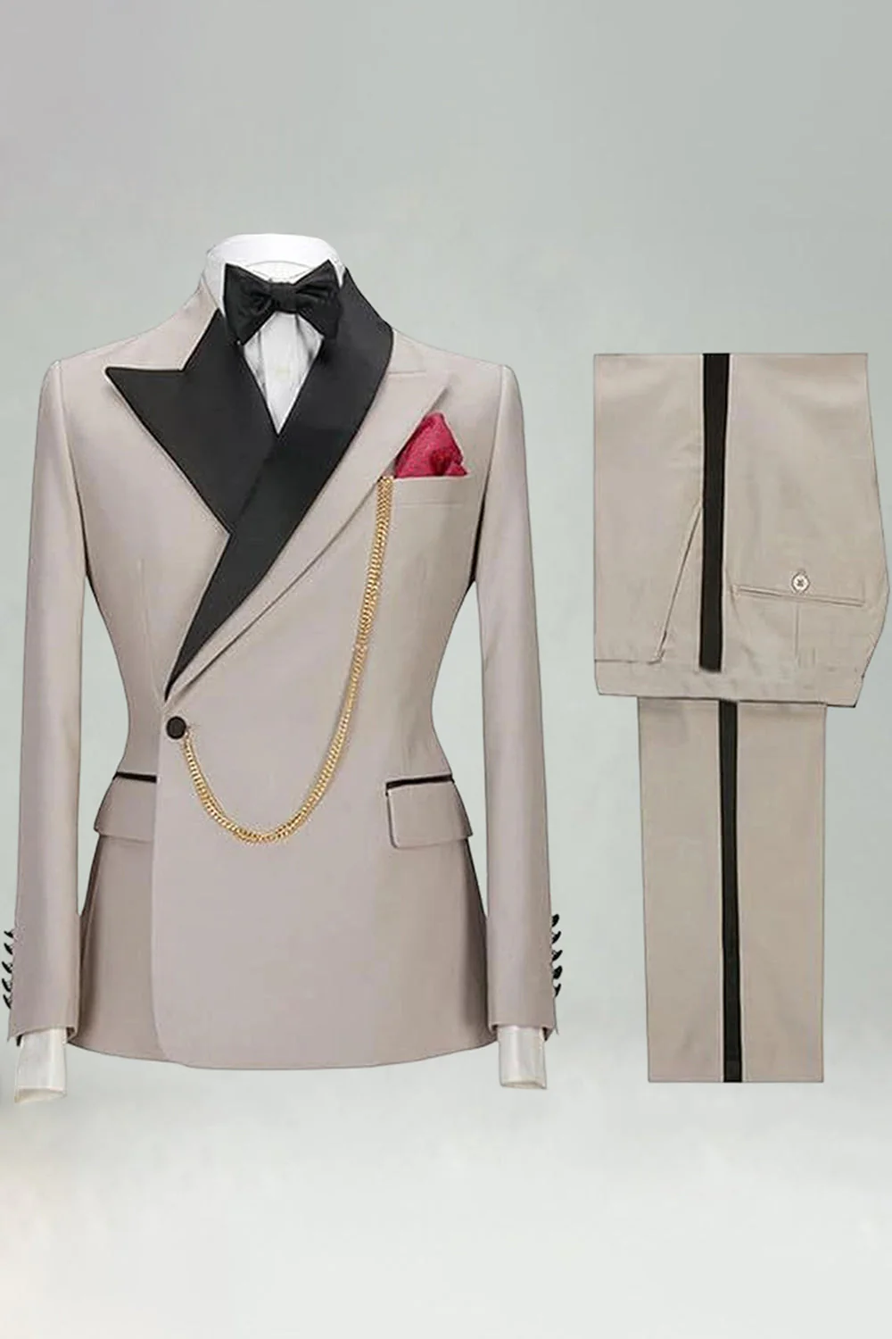 Męskie garnitury Slim Fit 2-częściowe khaki z klapą z szykiem - Image 13