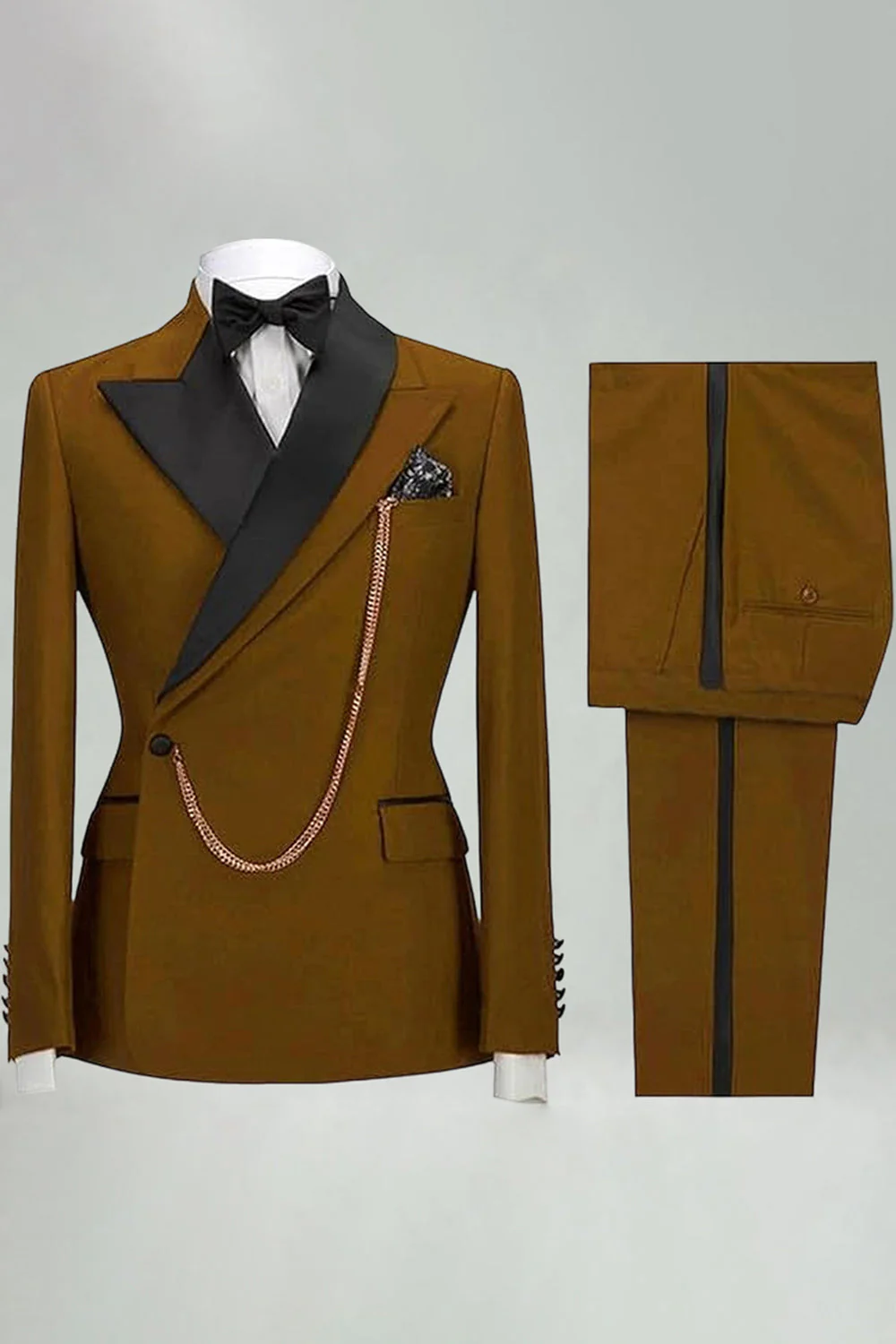 Męskie garnitury Slim Fit 2-częściowe khaki z klapą z szykiem - Image 14