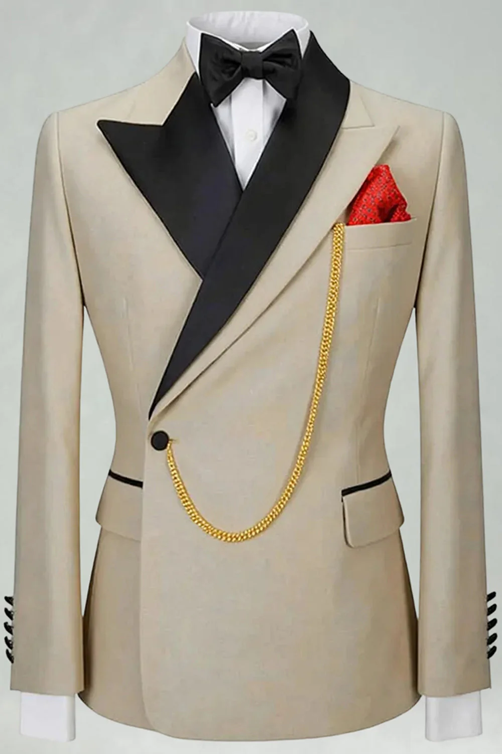 Męskie garnitury Slim Fit 2-częściowe khaki z klapą z szykiem - Image 2