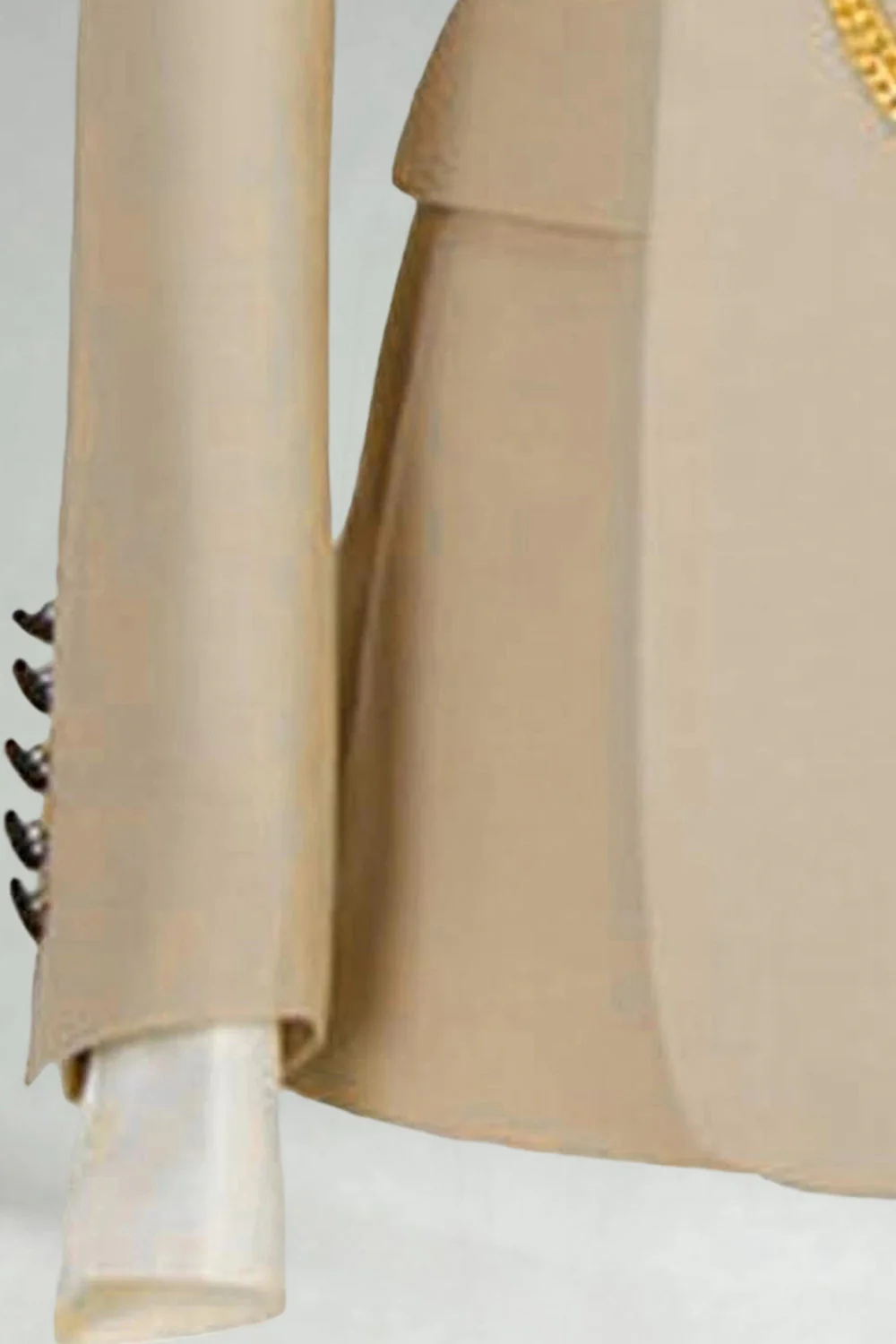 Męskie garnitury Slim Fit 2-częściowe khaki z klapą z szykiem - Image 4