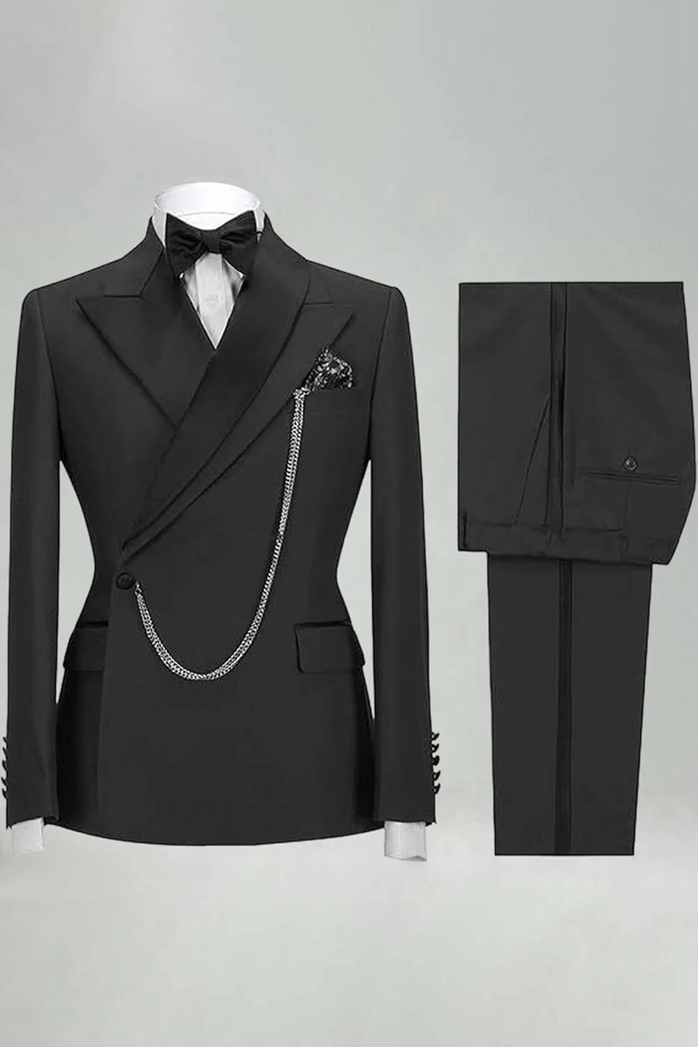 Męskie garnitury Slim Fit 2-częściowe khaki z klapą z szykiem - Image 8
