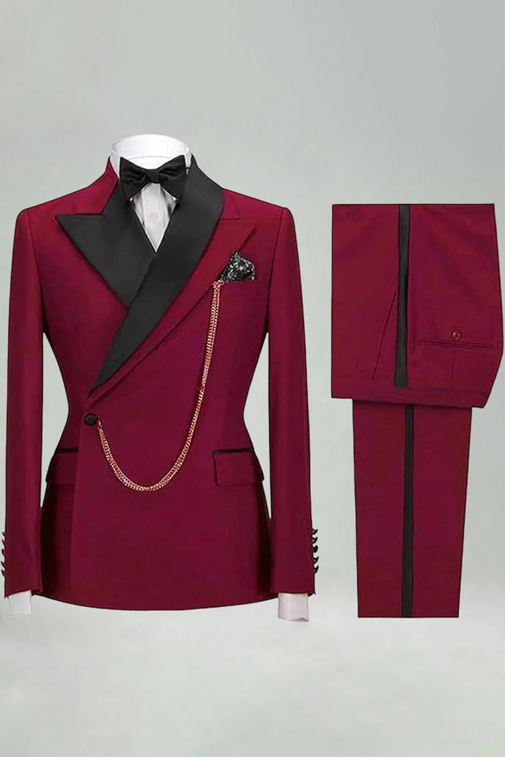 Męskie garnitury Slim Fit 2-częściowe khaki z klapą z szykiem - Image 9