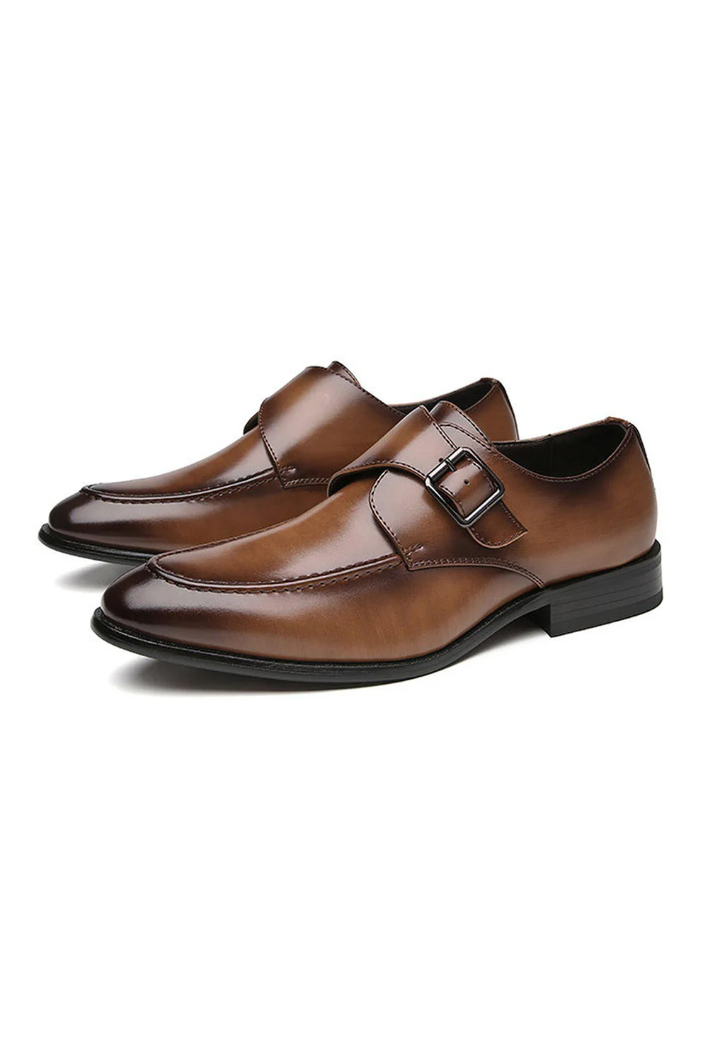 Męskie męskie buty ślubne z brązowej skóry na wsuwanie - Image 3