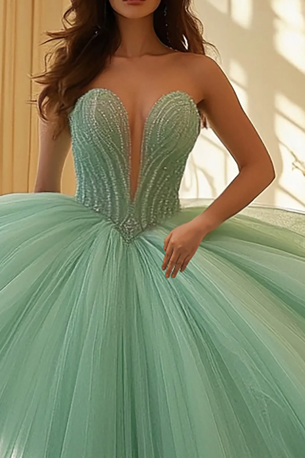 Miętowa sukienka Sweetheart Tiulowa Koronkowa Sukienka Quinceanera - Image 2