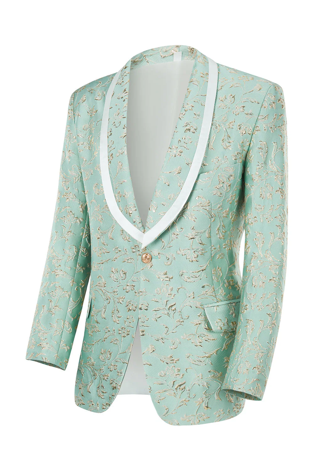 Mint Shawl Lapel One Button Żakardowe garnitury na studniówkę męską - Image 5
