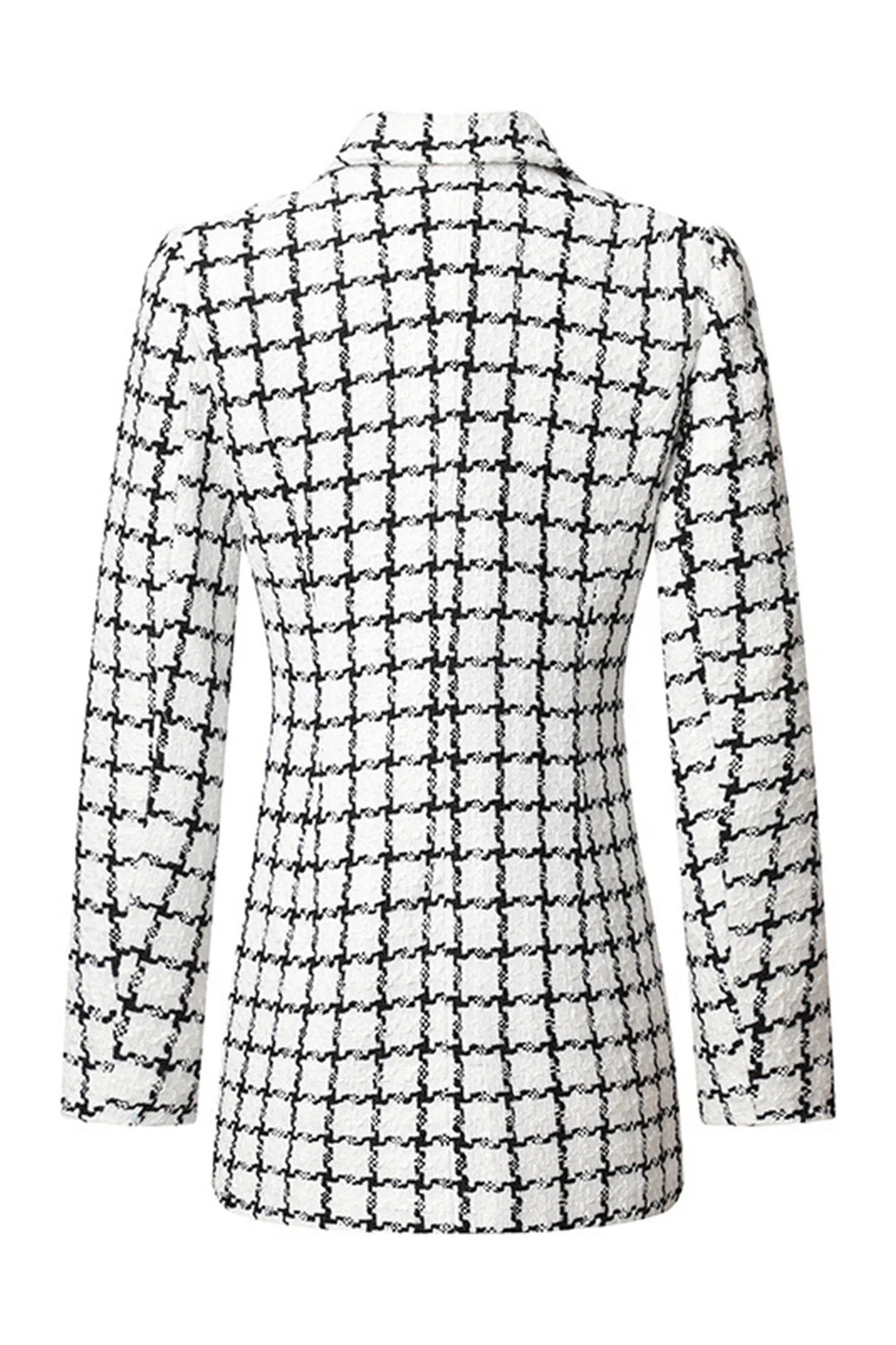 Mix Black Grid Peak Lapel Płaszcz Damski Z Perłą - Image 2