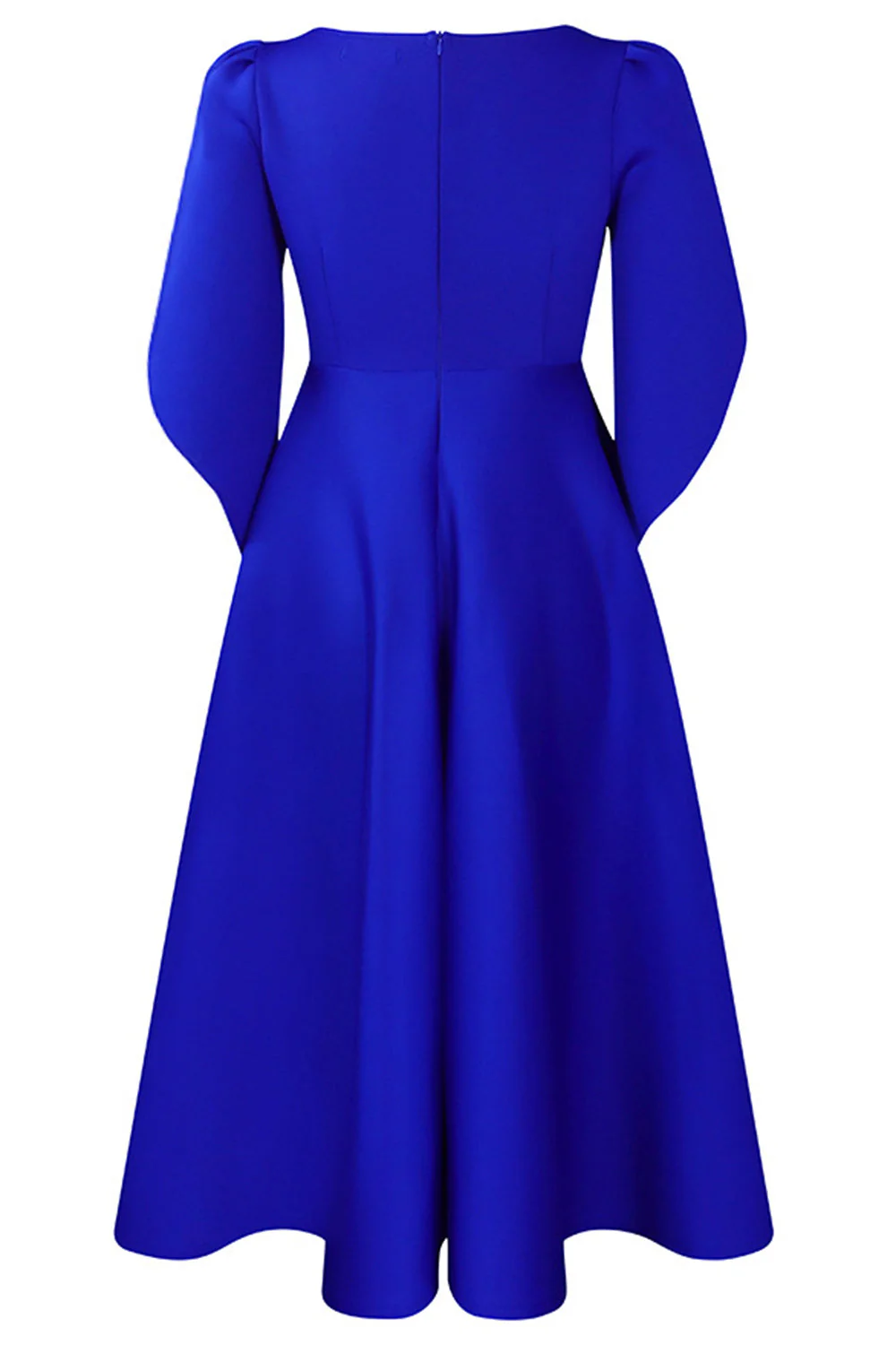 Modna elegancka sukienka Royal Blue A Line Solid Swing z półrękawami - Image 2