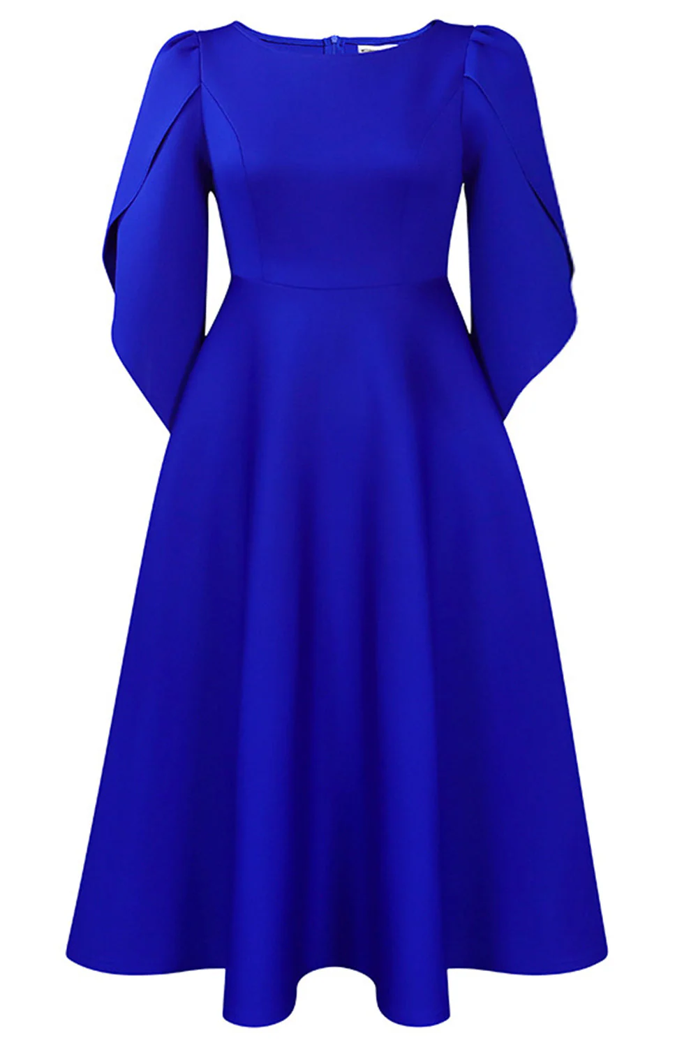 Modna elegancka sukienka Royal Blue A Line Solid Swing z półrękawami - Image 3