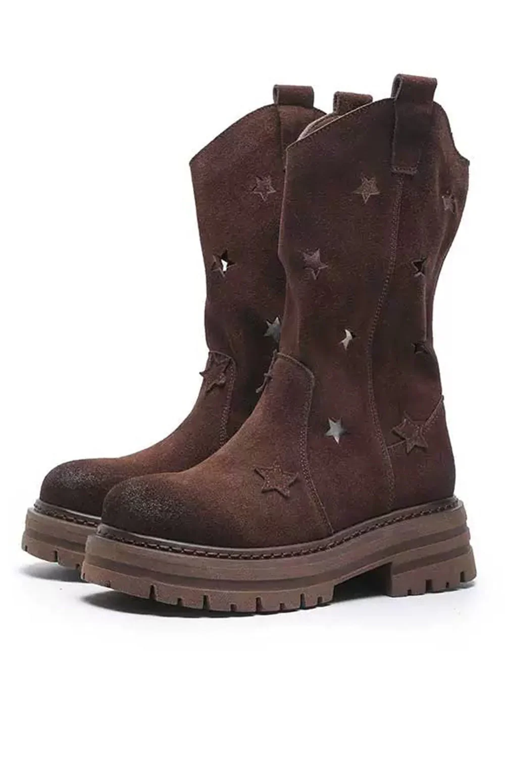 Modne szare buty z okrągłym noskiem na środku łydki - Image 6