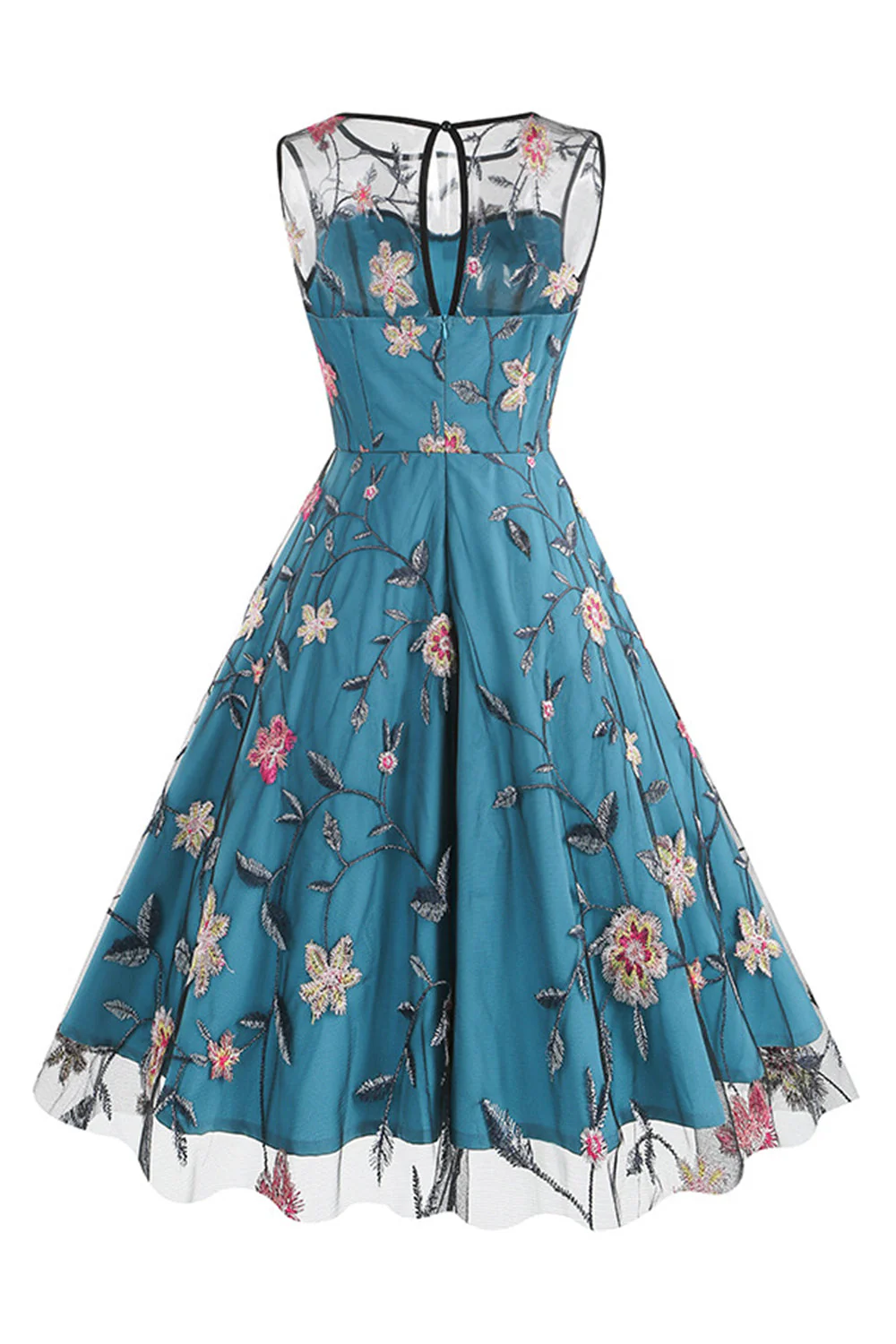 Morelowa Elegancka Kwiatowa Haftowana Sukienka Midi Bez Rękawów W Stylu Vintage - Image 10