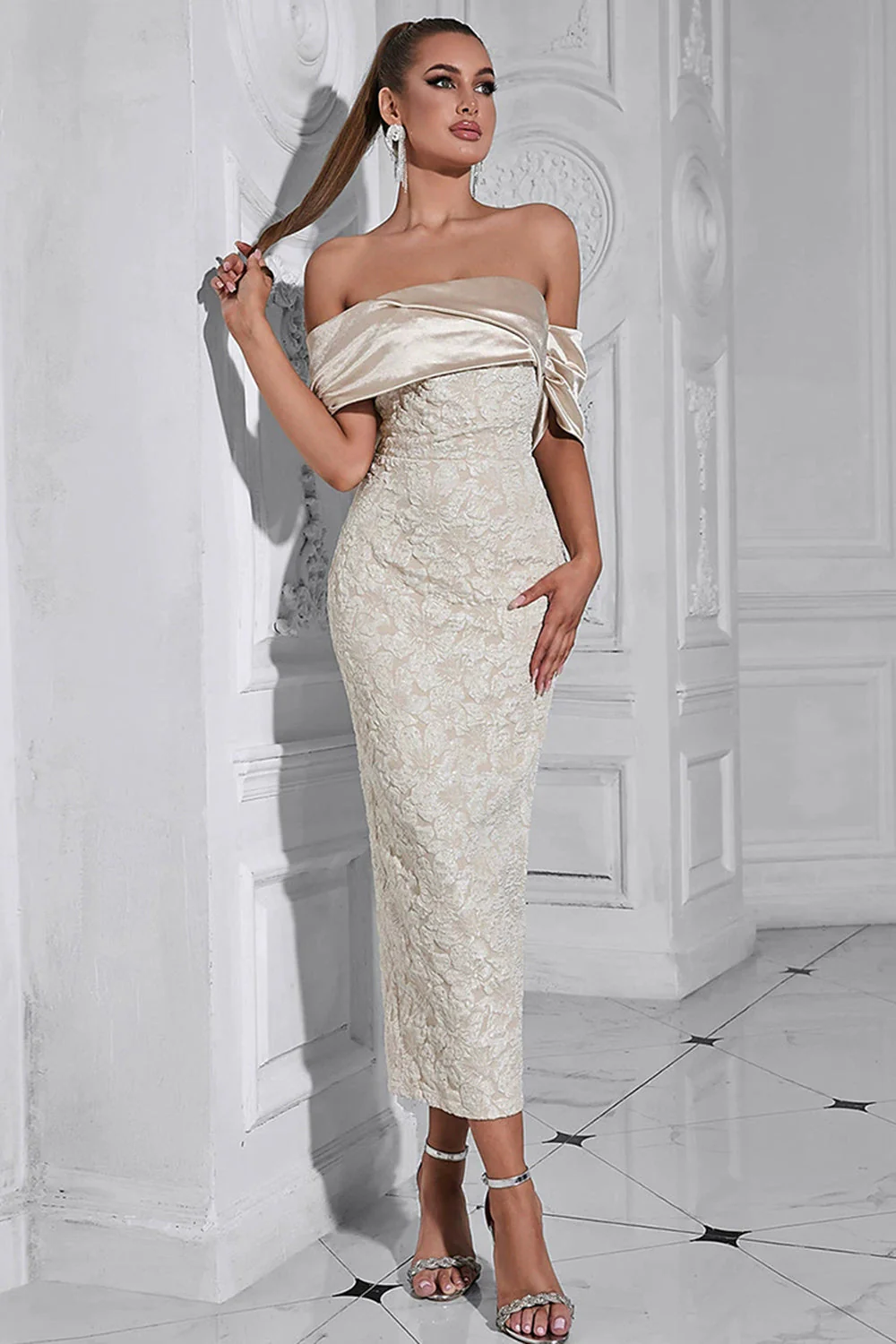 Morelowa Off The Shoulder Aplikacje Płaszczowa Suknia Wieczorowa - Image 6
