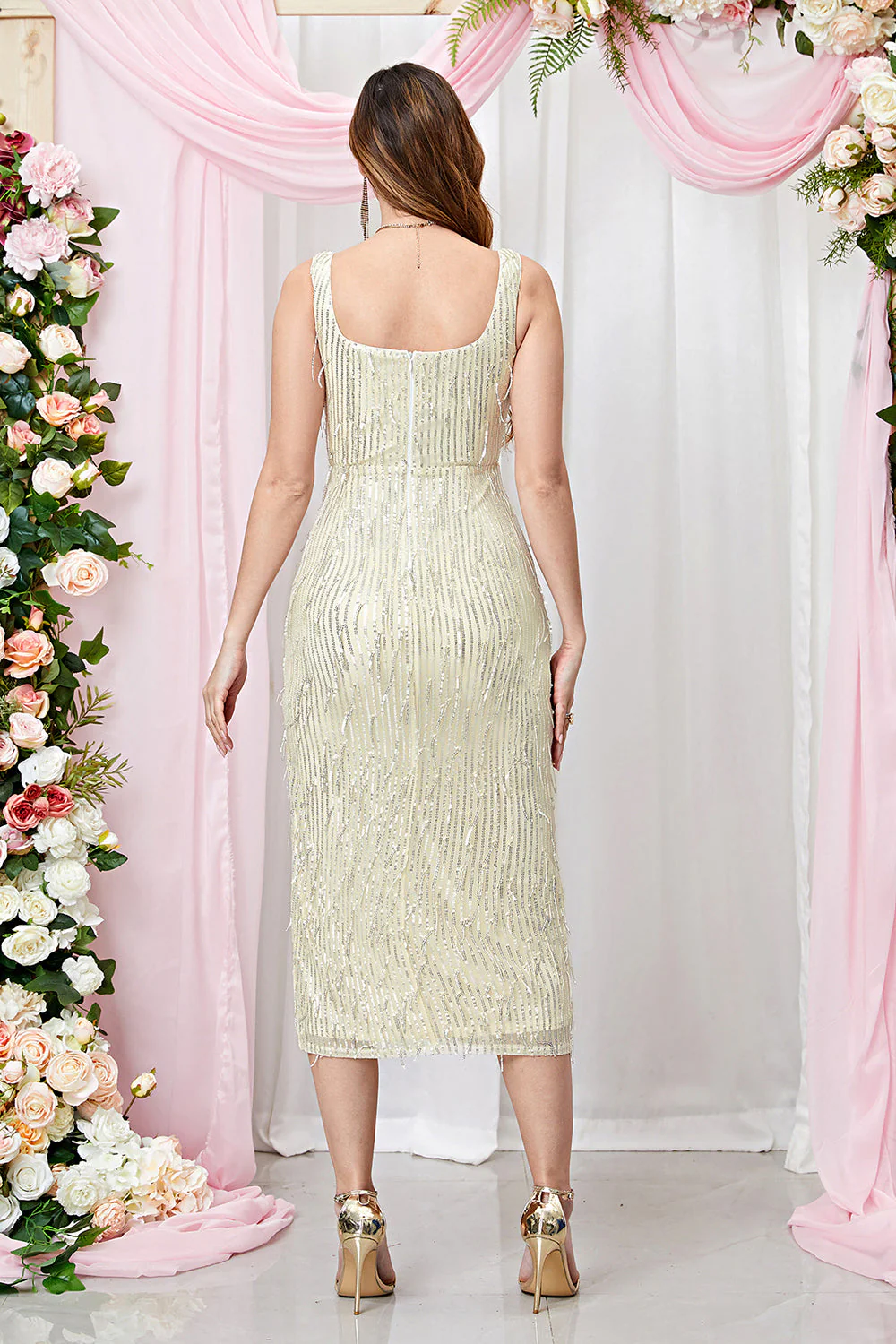 Morelowe ramiączka Spaghetti Bodycon Długa Sukienka Na Studniówkę Z Rozcięciem - Image 2