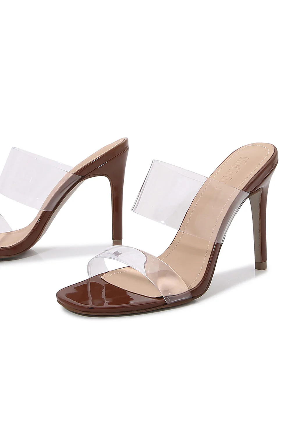 Morelowy wsuwany na szpilce Peep toe przezroczyste sandały kapcie modne buty - Image 10