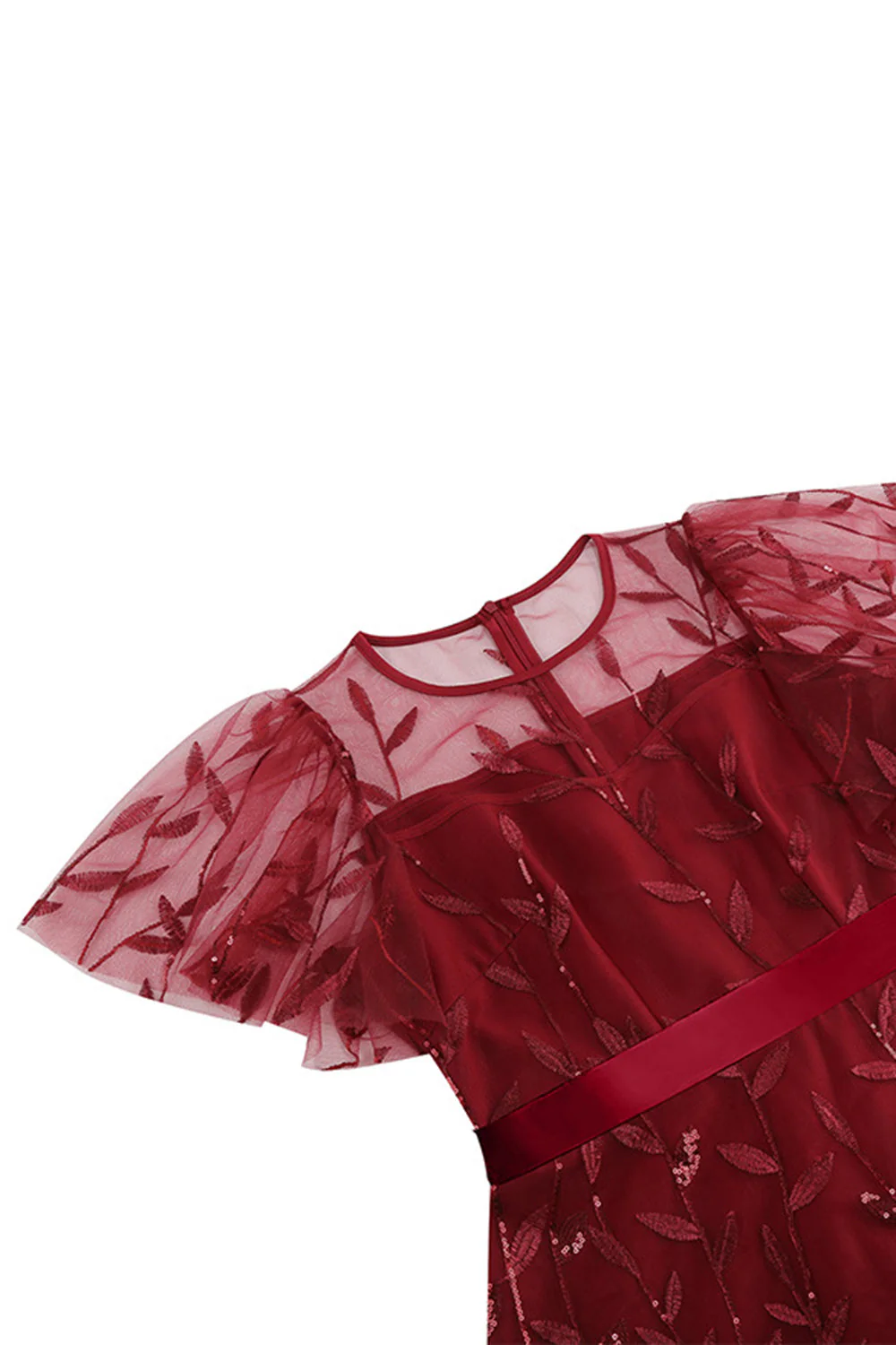 Morelowy Z Cekinami Liść Haftowana Siatkowa Nakładka Elegancka Sukienka W Stylu Vintage - Image 13