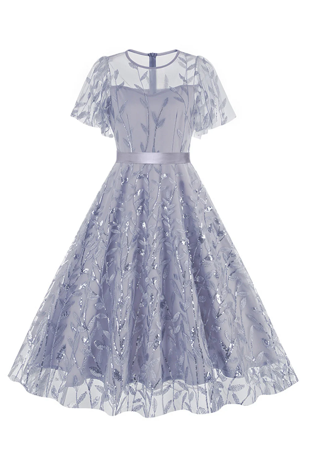 Morelowy Z Cekinami Liść Haftowana Siatkowa Nakładka Elegancka Sukienka W Stylu Vintage - Image 15