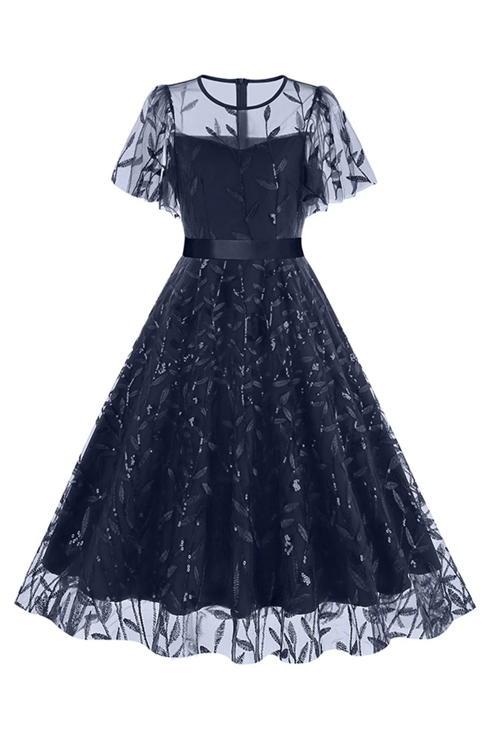 Morelowy Z Cekinami Liść Haftowana Siatkowa Nakładka Elegancka Sukienka W Stylu Vintage - Image 19
