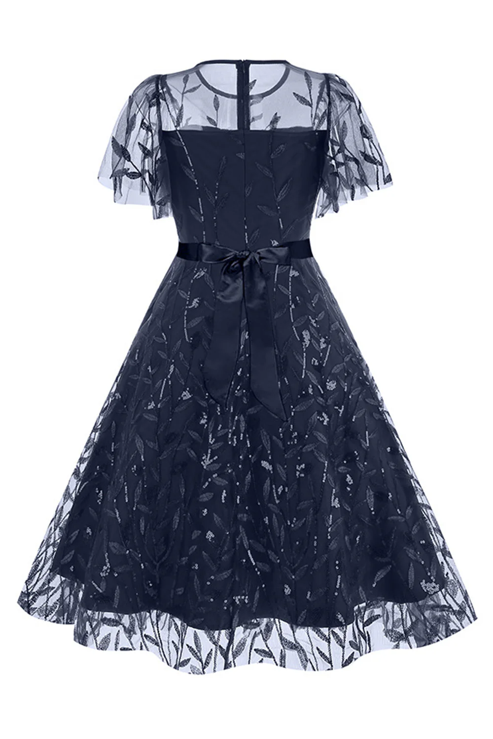 Morelowy Z Cekinami Liść Haftowana Siatkowa Nakładka Elegancka Sukienka W Stylu Vintage - Image 20