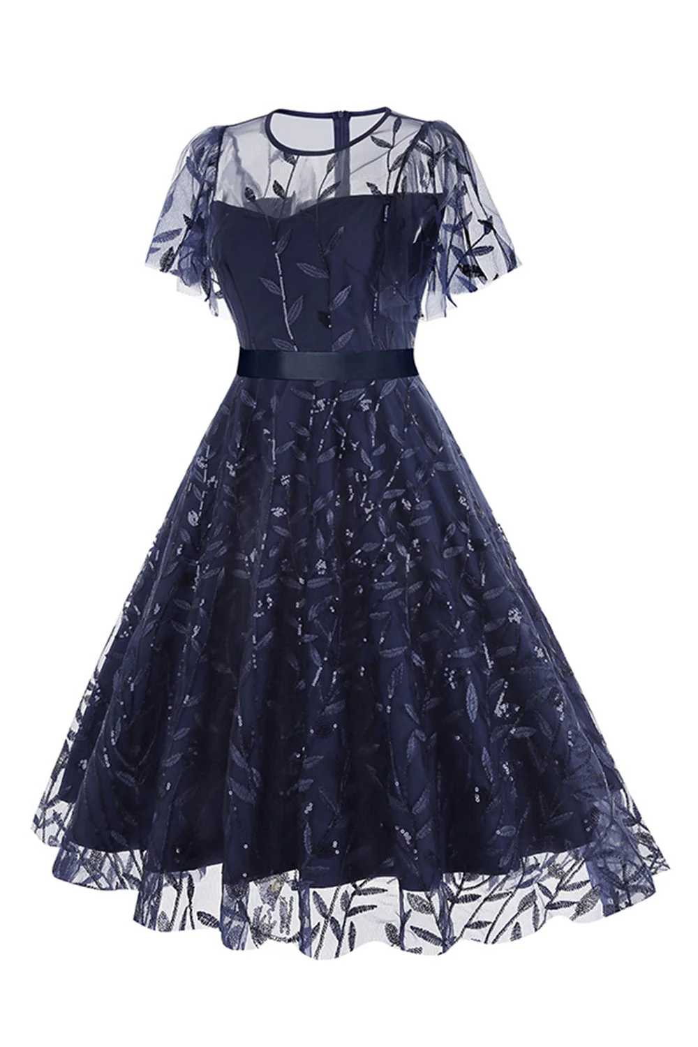 Morelowy Z Cekinami Liść Haftowana Siatkowa Nakładka Elegancka Sukienka W Stylu Vintage - Image 21