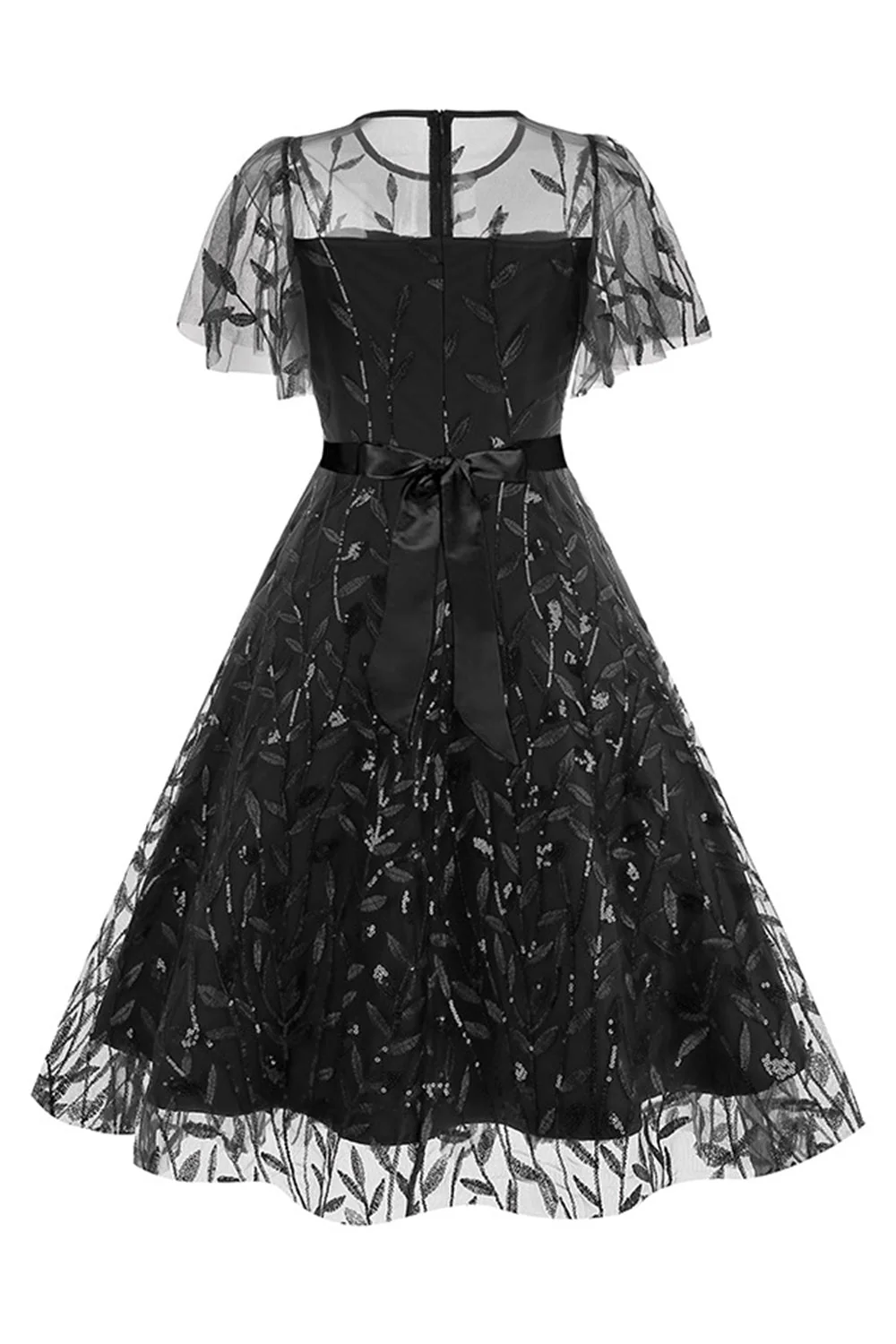 Morelowy Z Cekinami Liść Haftowana Siatkowa Nakładka Elegancka Sukienka W Stylu Vintage - Image 7