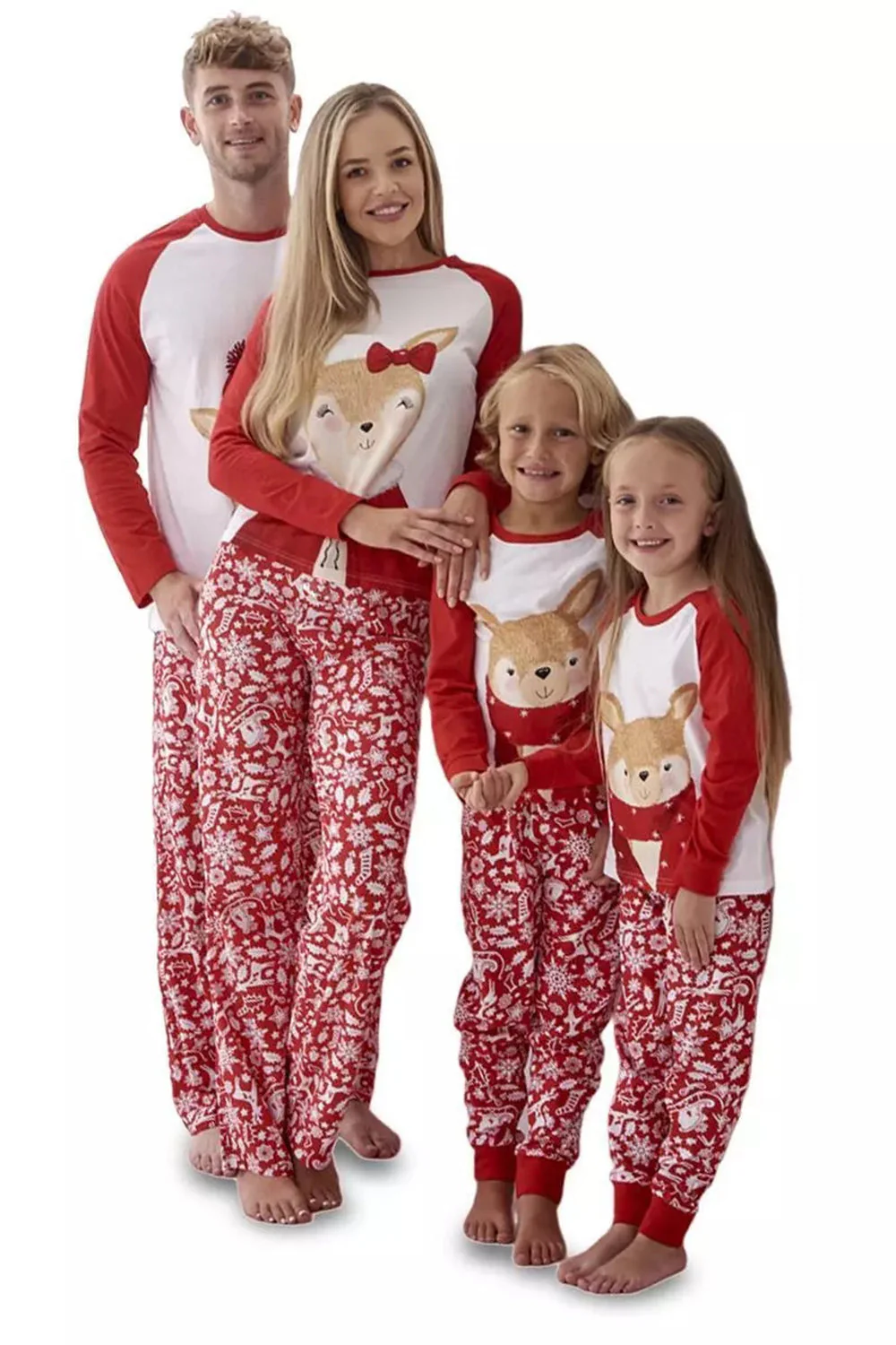 Nadaje się dla rodziny Adult Deer Christmas Bawełniane ubrania Duży rozmiar Czerwony zestaw piżam - Image 2
