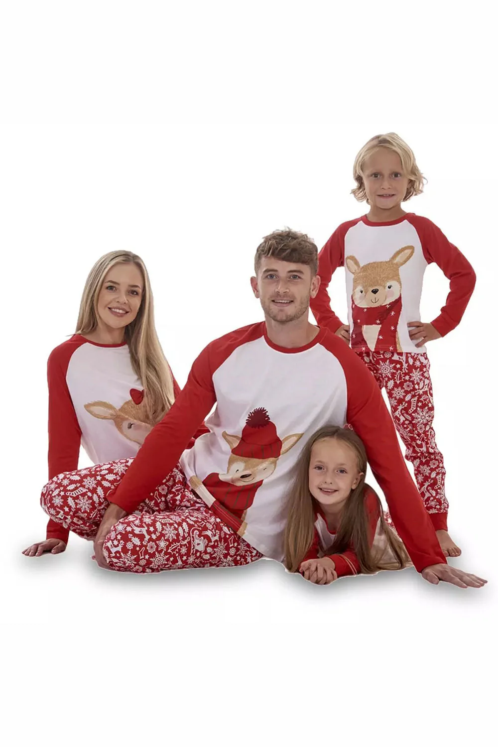 Nadaje się dla rodziny Adult Deer Christmas Bawełniane ubrania Duży rozmiar Czerwony zestaw piżam - Image 3