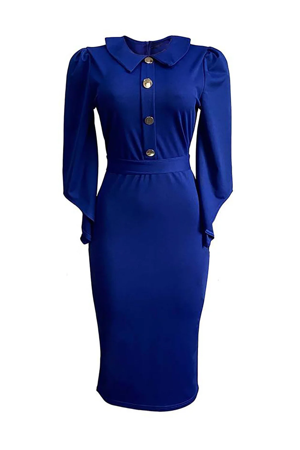 Navy Bodycon 3/4 Rękawy Midi Sukienka Robocza Z Guzikiem - Image 2