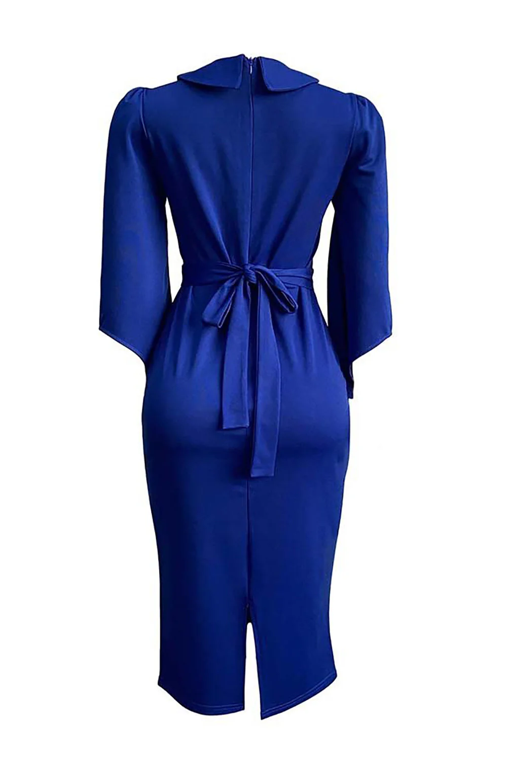 Navy Bodycon 3/4 Rękawy Midi Sukienka Robocza Z Guzikiem - Image 3